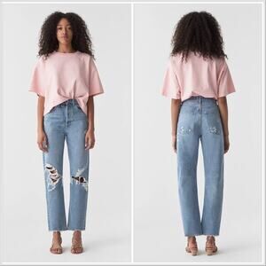 Agolde 90's Jeans in Fallout Distressed Light Wash Straight Leg Size 25 NWT